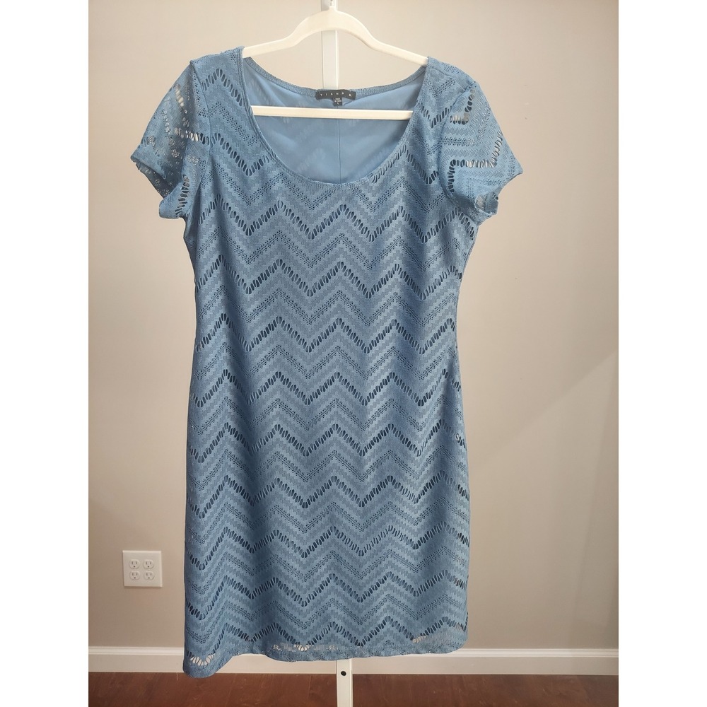 Monochromatic Chevron Crochet Cap Sleeve Shift Dress L Bohemian Office Trendy